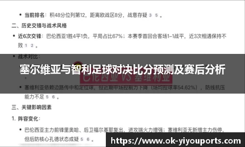 塞尔维亚与智利足球对决比分预测及赛后分析